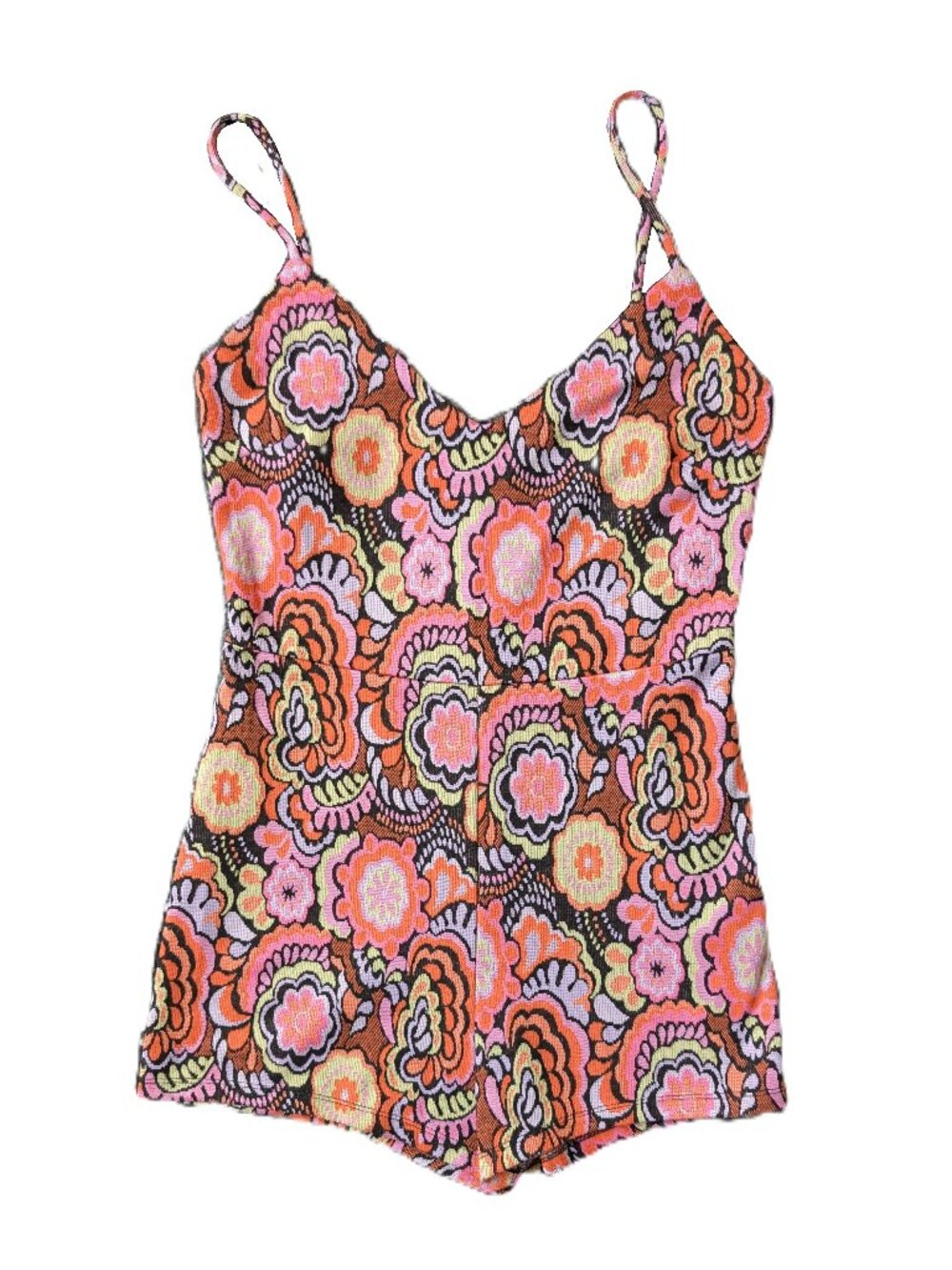 ZARA Psychedelic 70s Floral Knit Romper/Playsuit | Medium